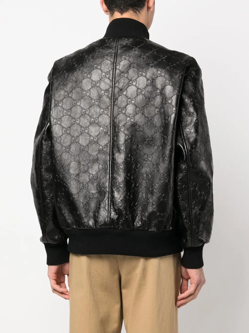 Gucci All-Over Gg-Pattern Leather Jacket in Black for Men | Lyst UK