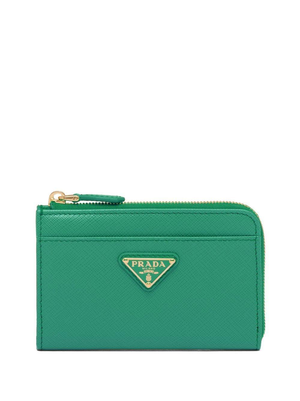 Prada Leather Logo-plaque Zip-fastening Purse in Green Womens Accessories Wallets and cardholders 