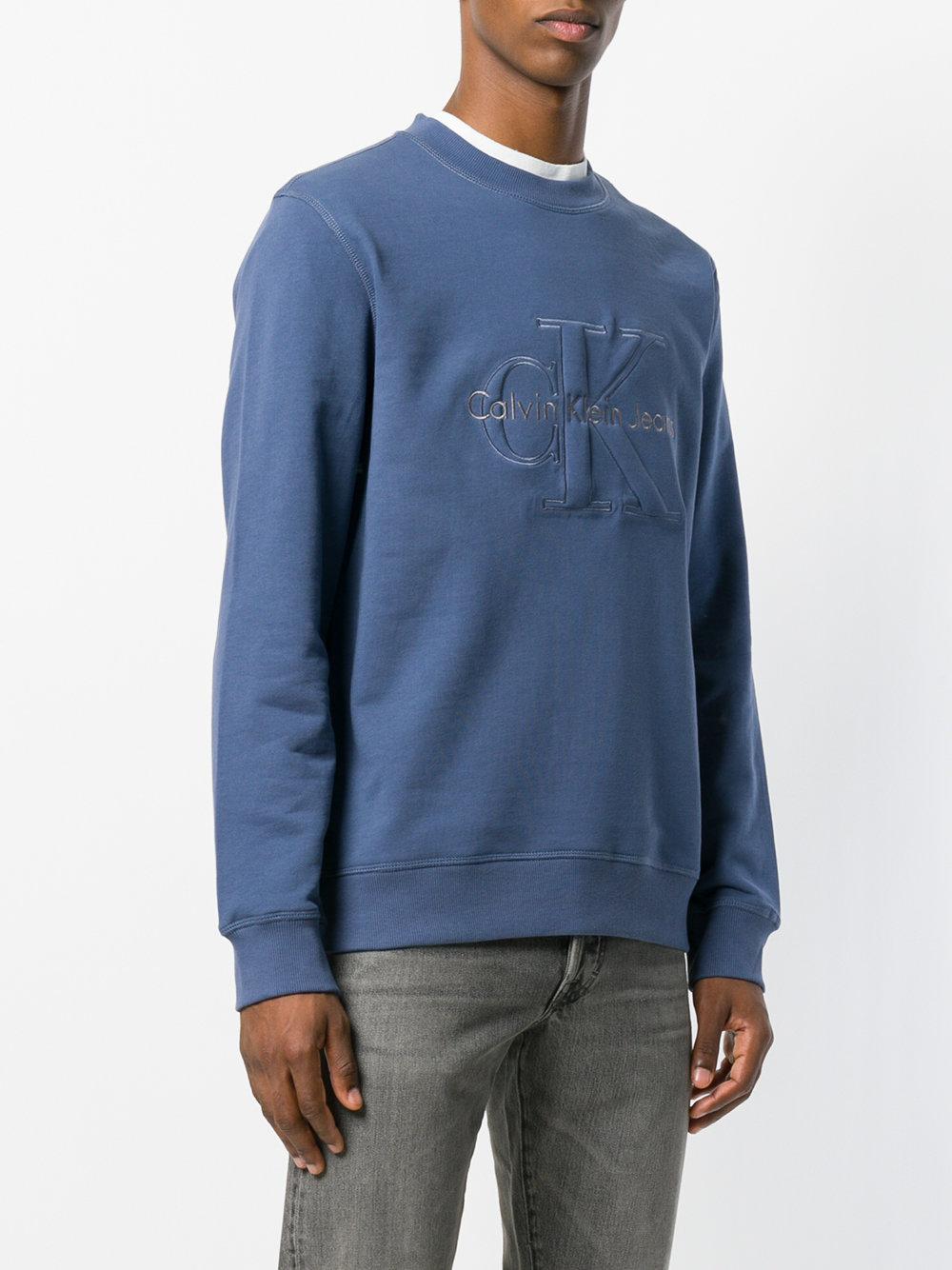 Calvin Klein Cotton Logo Sweatshirt in Blue for Men - Lyst