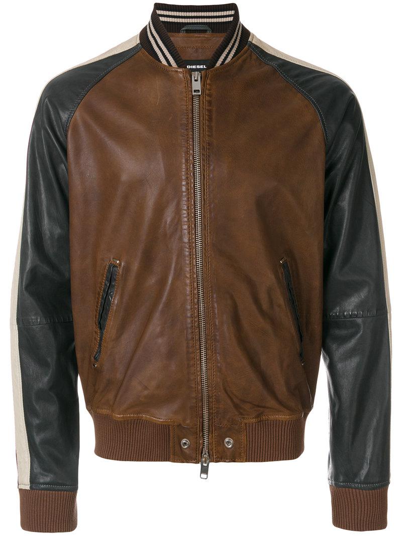 DIESEL Leather Baseball Jacket in Brown for Men Lyst