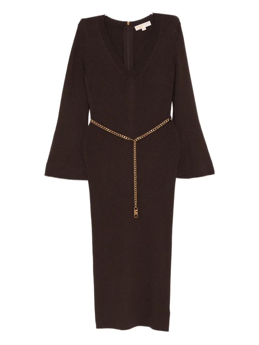 Kors Chain Neck Midi Dress Robe Michael Kors Noire Black Dress