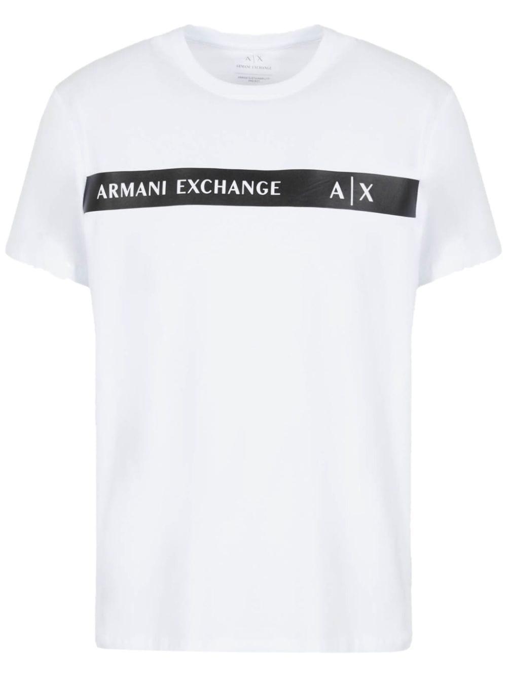 Armani Exchange Striped Logo-print Cotton T-shirt in White for Men | Lyst