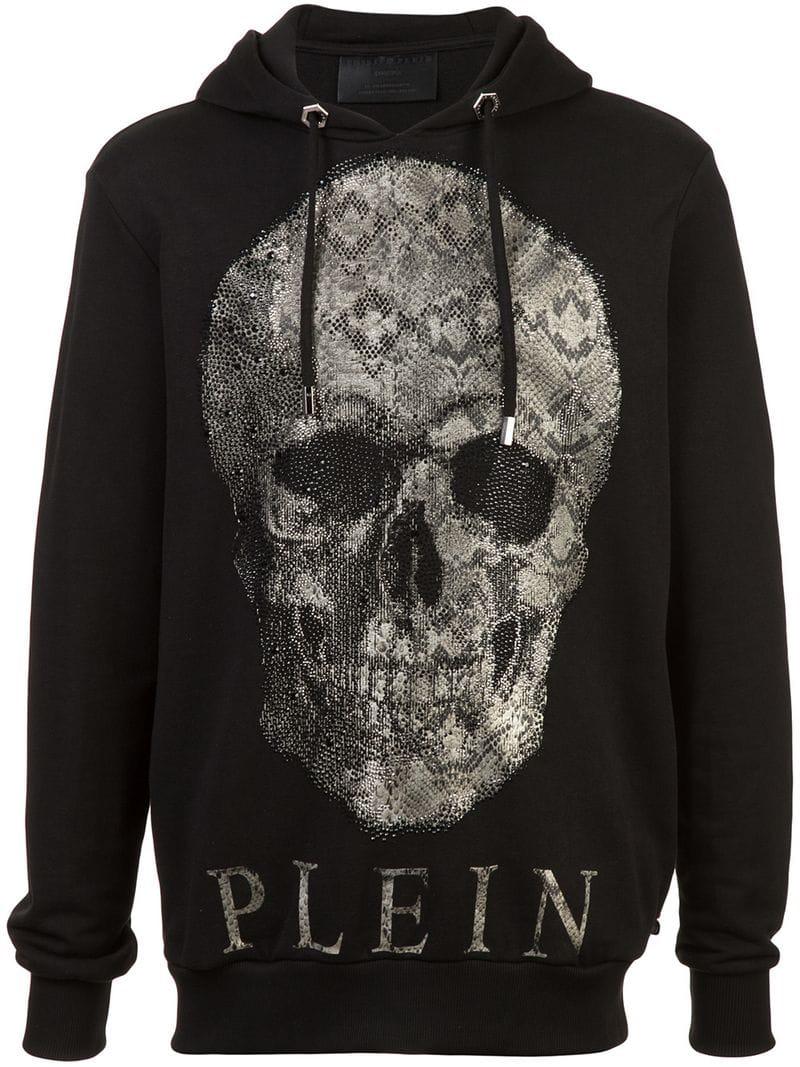 Philipp Plein Cotton 'python Skull' Studded Hoody in Black for Men - Lyst