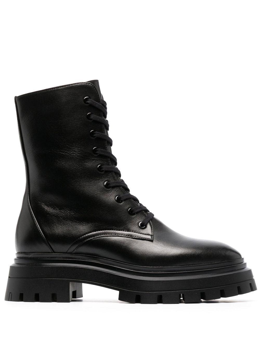 Stuart Weitzman Bedford Leather Lace-up Boots in Black | Lyst