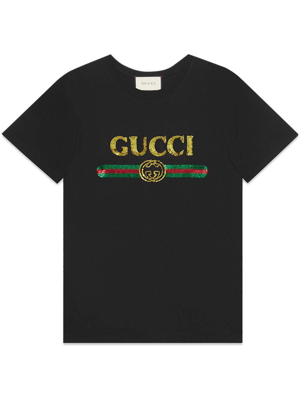 Gucci Cotton Oversize T-shirt With Sequin Logo in Black - Lyst