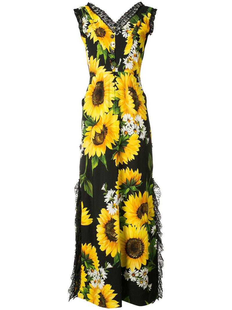 Dolce Gabbana Sunflower Print Long Dress in Black Lyst
