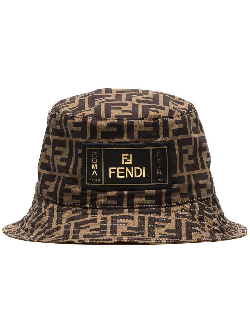 Fendi Cotton Double F Inside Pocket Bucket Hat in Brown for Men - Lyst