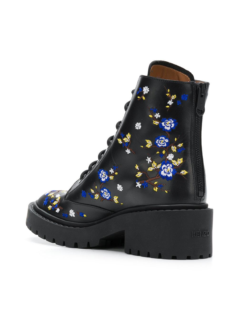 KENZO Leather Black Floral Pike Boots 