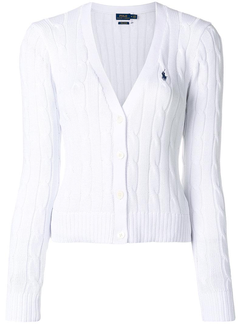 tornado Niet essentieel Overblijvend Polo Ralph Lauren Cropped Cable Knit Cardigan in White | Lyst