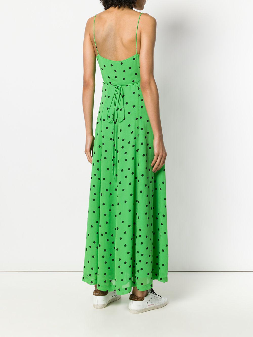 Ganni Polka-dot Flared Maxi Dress in Green - Lyst