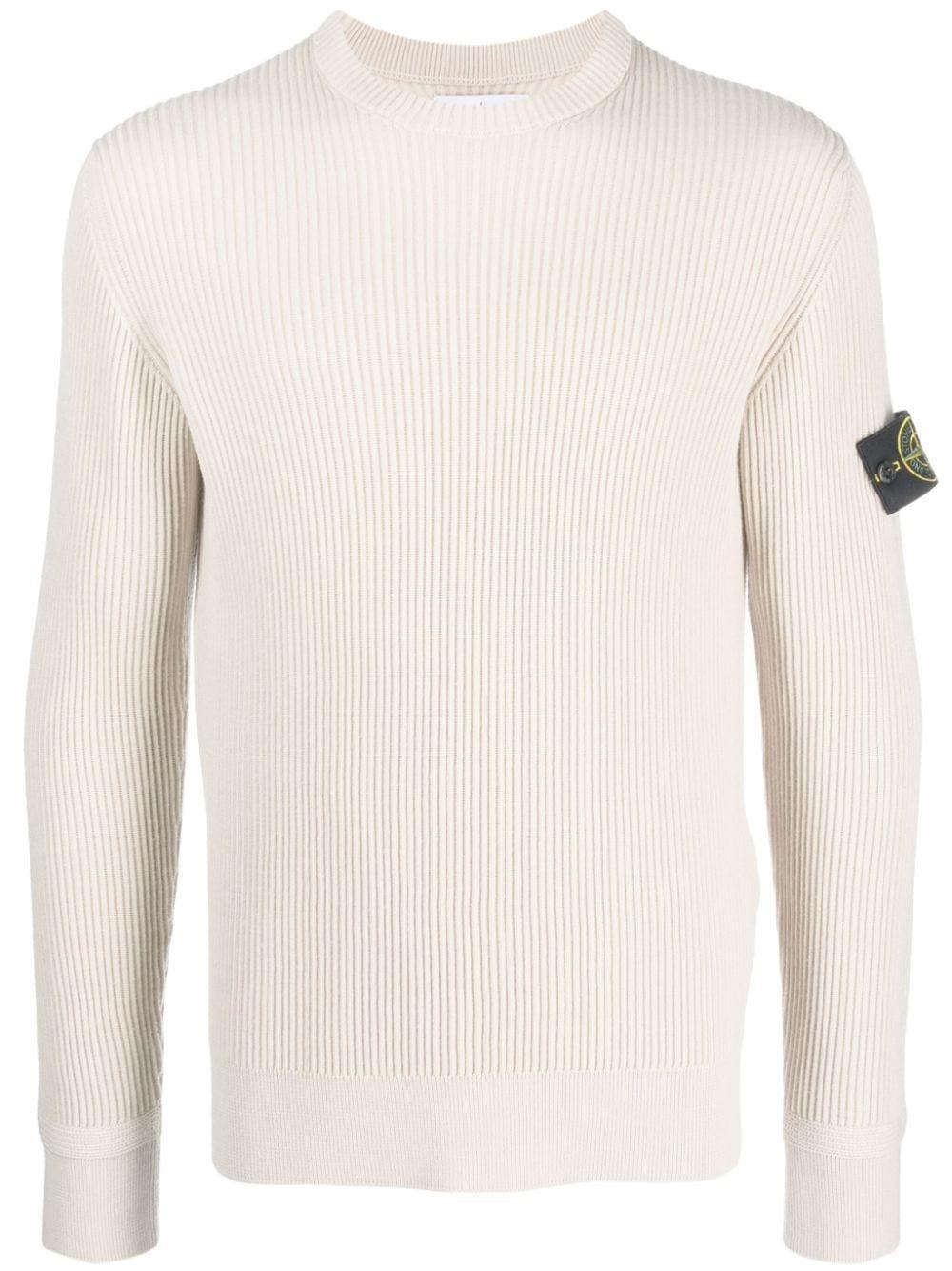 Stone Island Compass-patch Ribbed-knit Jumper in Natural for Men | Lyst UK