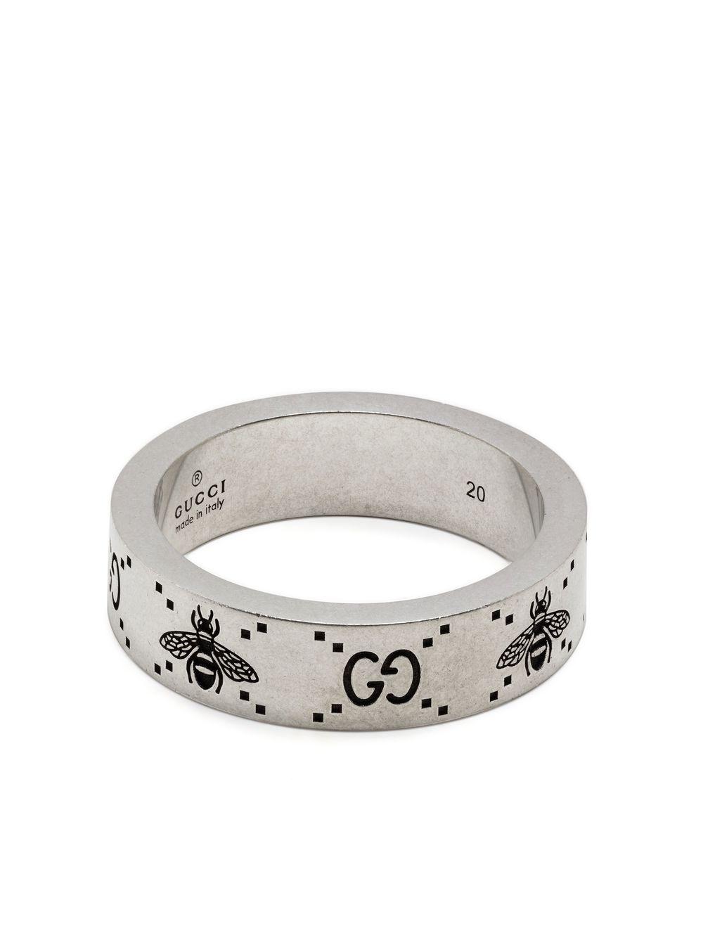 Gucci GG And Bee Engraved Wide Ring in White for Men | Lyst