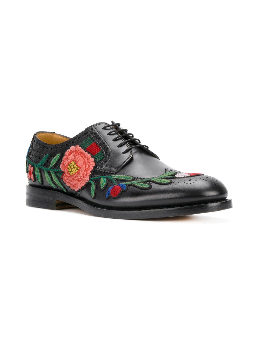 Gucci Floral Embroidered Brogues in Black for Men | Lyst