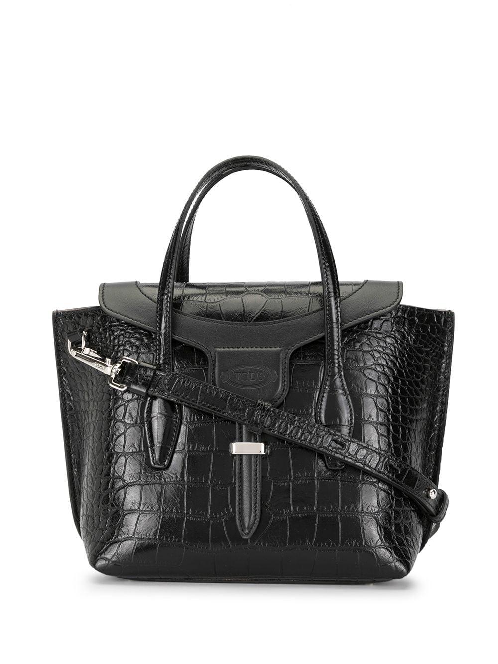 Download Tod's Leather Mock Croc Joy Tote Bag in Black - Lyst
