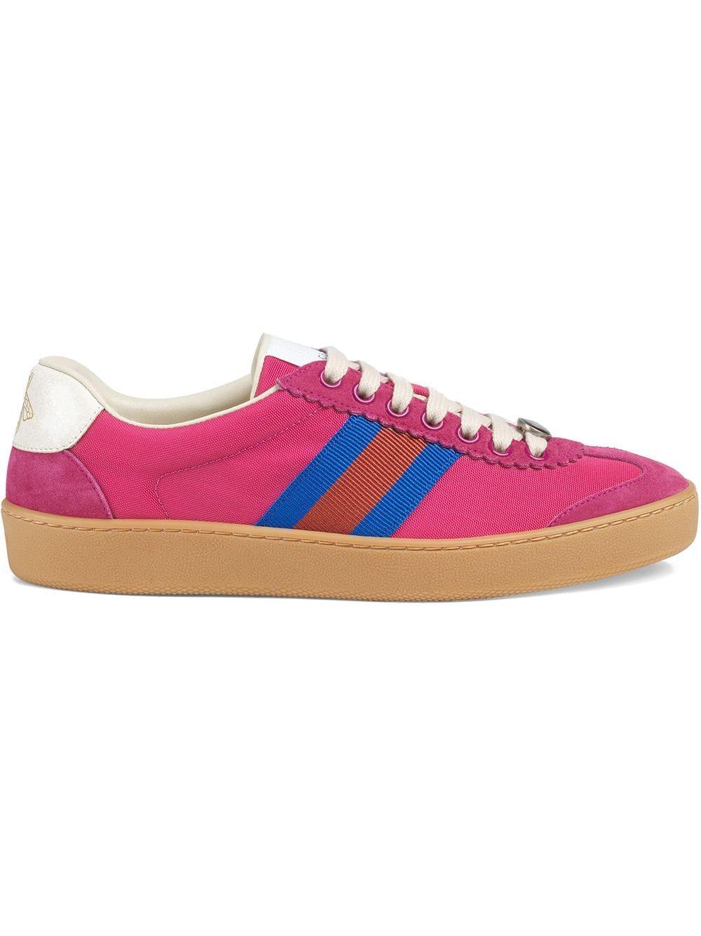 Gucci Synthetic Nylon And Suede Web Sneaker in Pink - Lyst