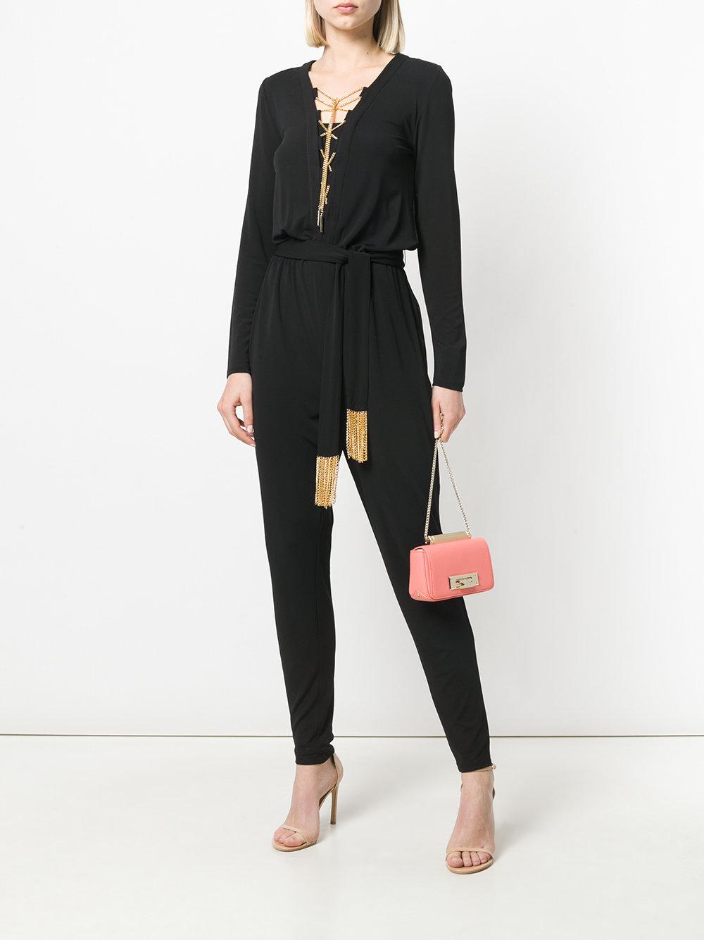MICHAEL Michael Kors Synthetic Gold-tone Chain Tassel Trimmed Jumpsuit in  Black - Lyst