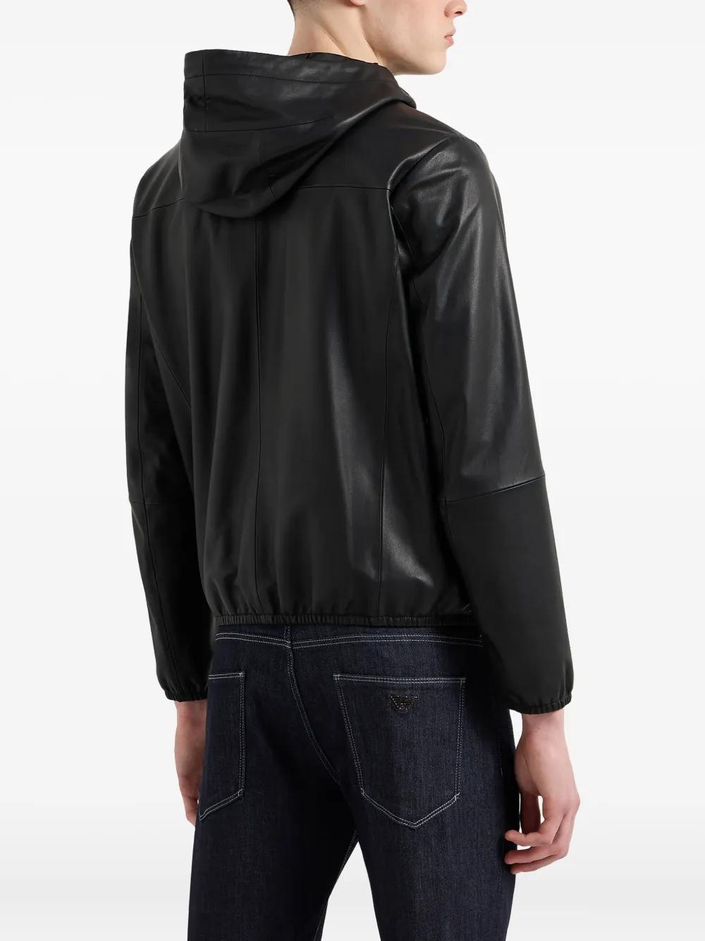 Emporio Armani Embroidered-Logo Leather Jacket in Black for Men | Lyst