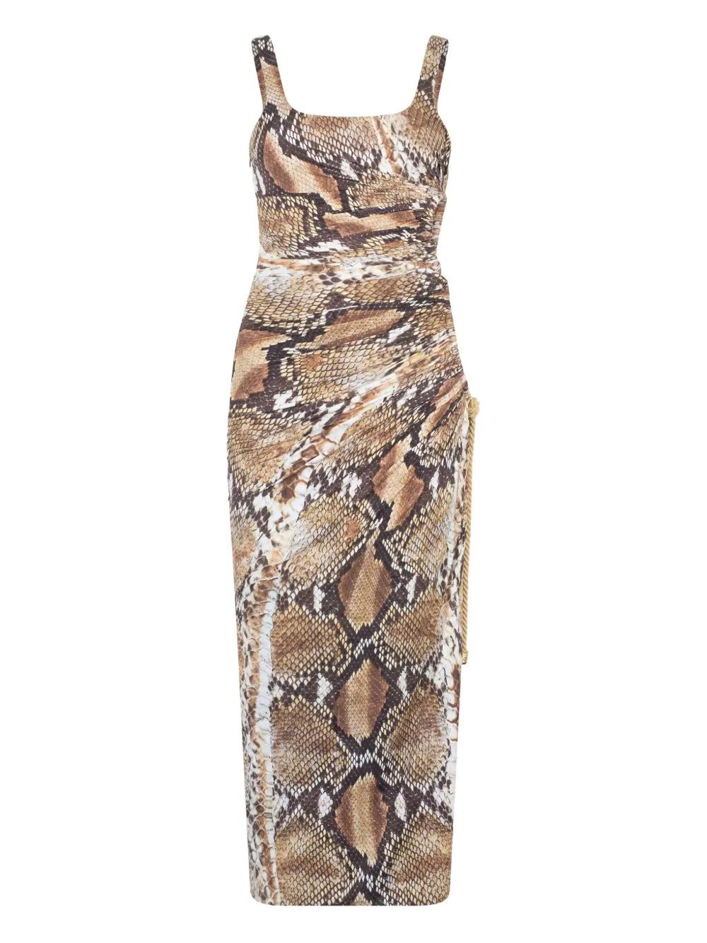 Roberto Cavalli Robe Python Rouge Robe De Chambre Avec Motif Roses