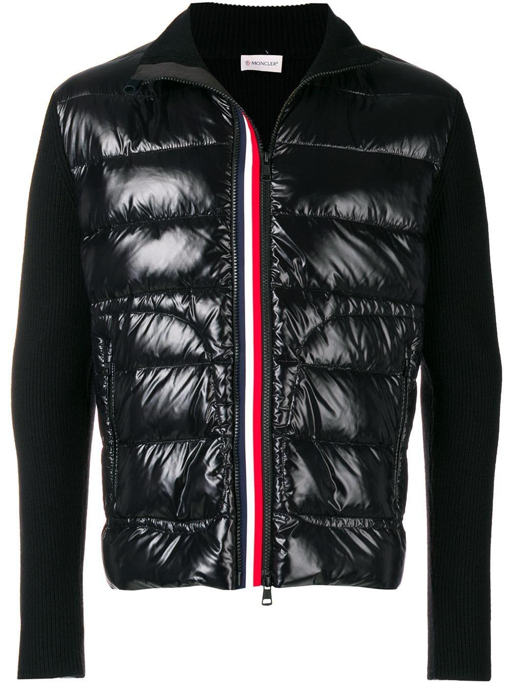 Moncler Wool Padded Zip Front Cardigan in Black for Men | Lyst