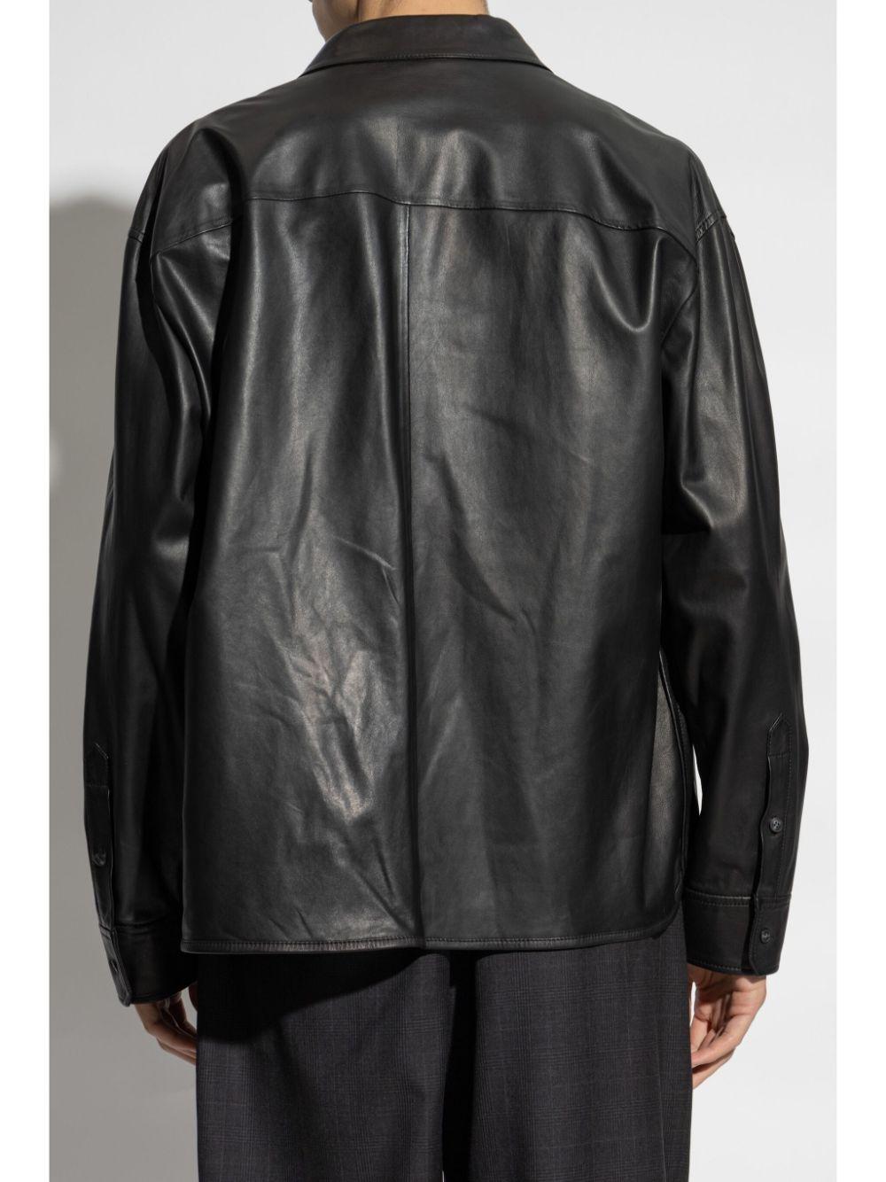 Emporio Armani メンズ ブラック レザーシャツ シャツ
