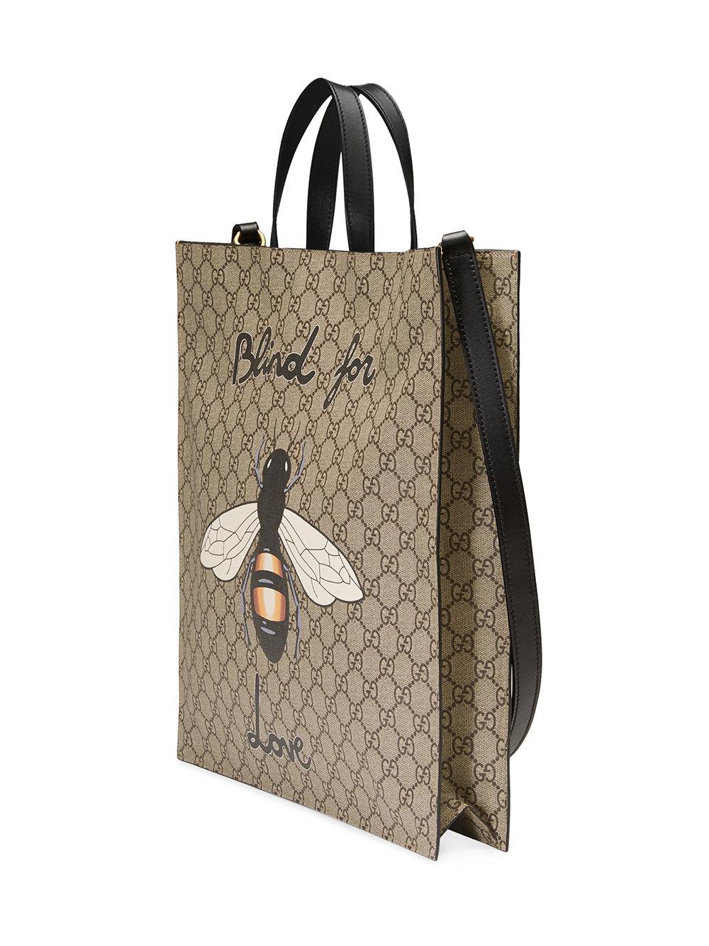 Gucci Canvas Bee Print Soft Gg Supreme Tote in Natural - Lyst
