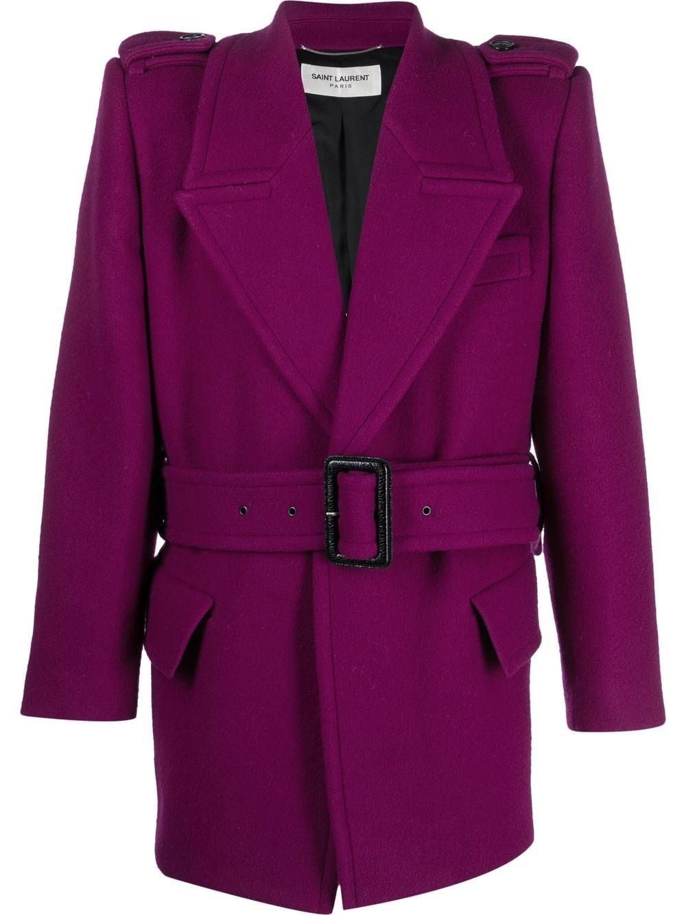 Saint Laurent Manteau Belted Coat in Purple for Men | Lyst
