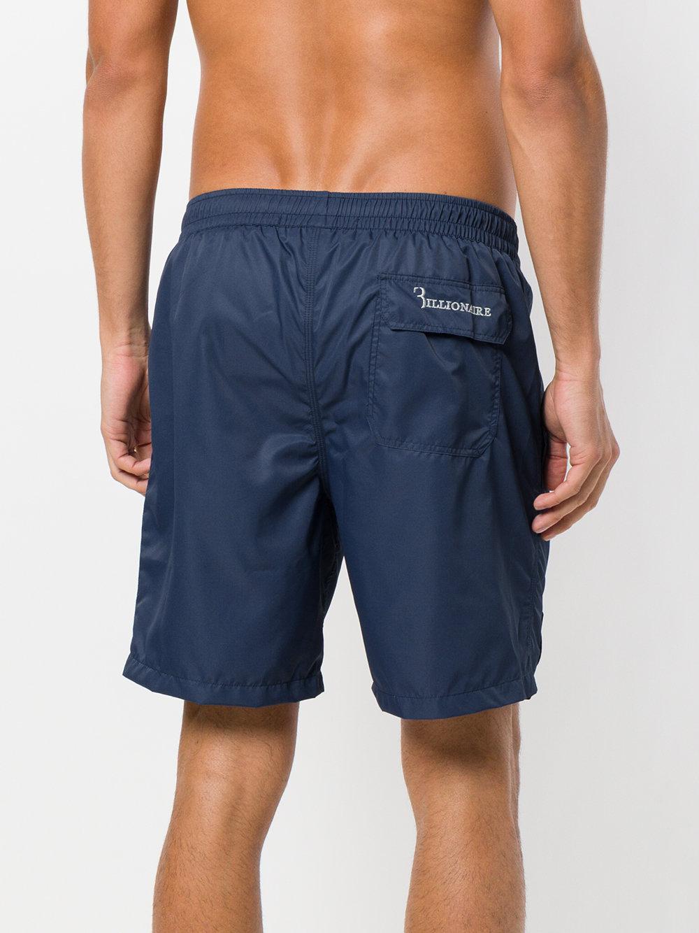 Billionaire Kneelength Swim Shorts With Patch Embellishment in Blue