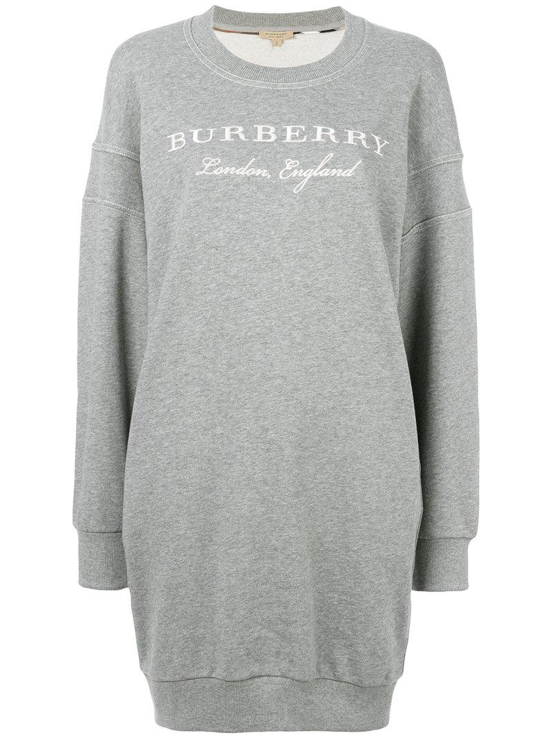 Burberry Embroidered Motif Cotton Jersey Sweatshirt Dress in Gray 