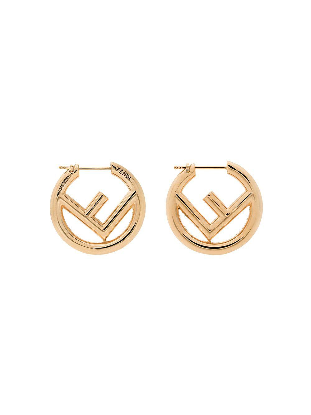 Fendi Gold Small F is Hoop Earrings