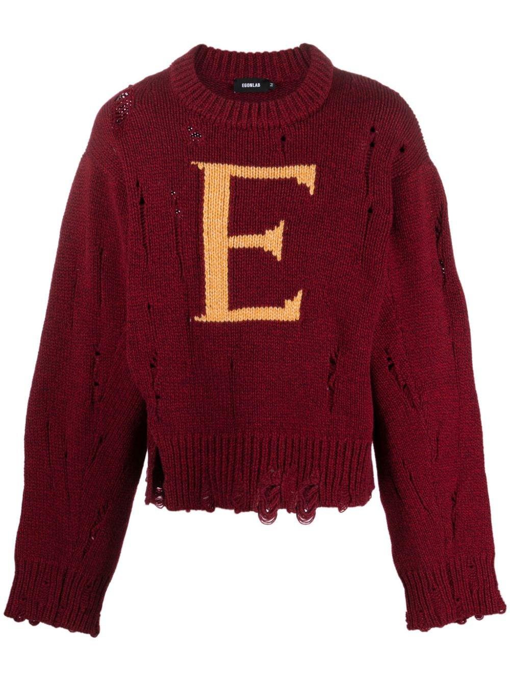 Egonlab Distressed-effect Wool Jumper in Red for Men | Lyst