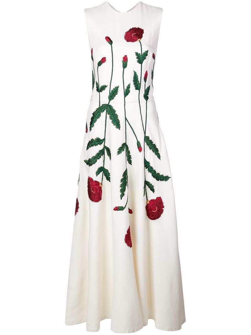 Lyst - Oscar de la Renta Embroidered Floral Dress in White