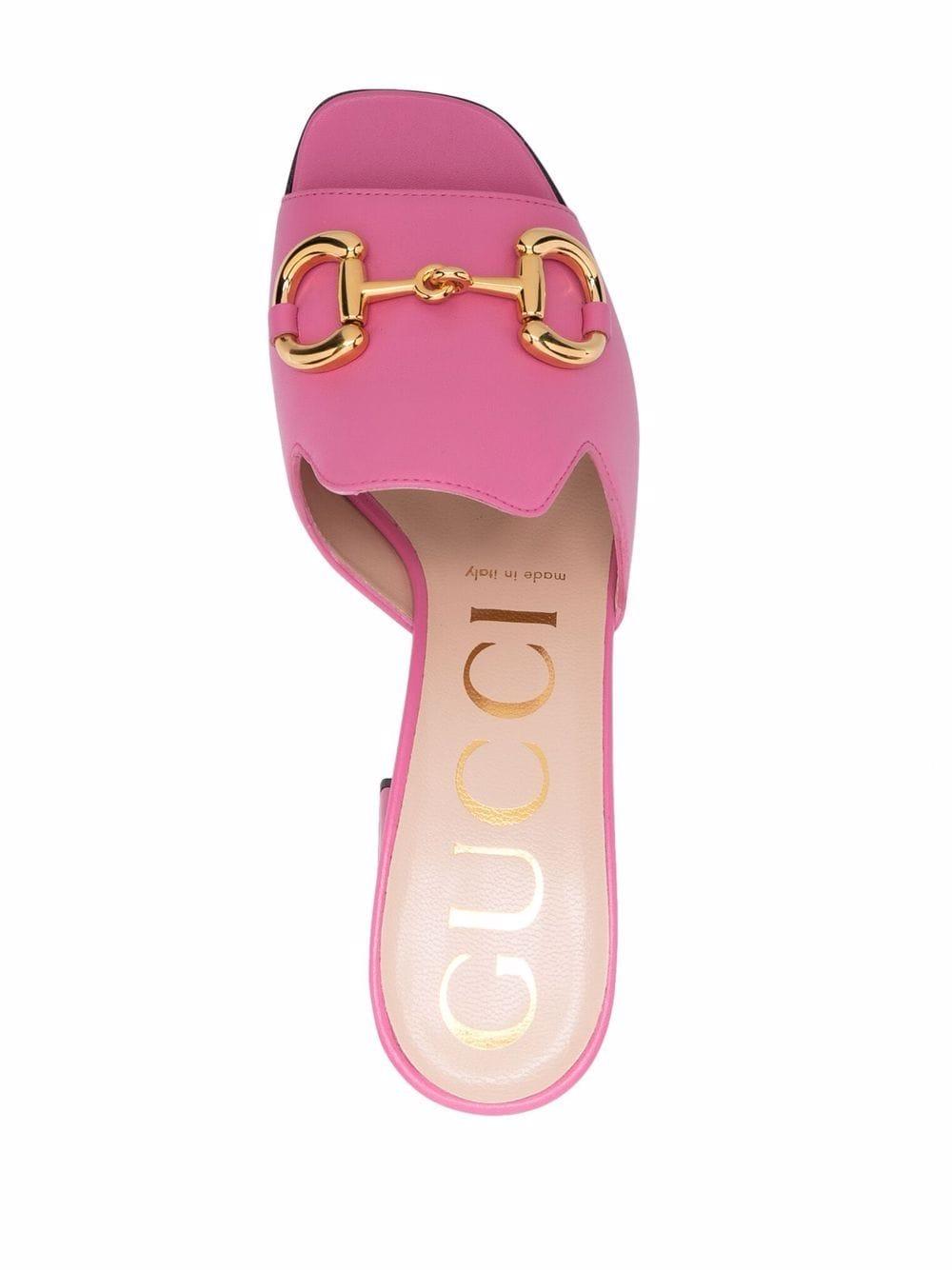 Gucci Leather Horsebit 75mm Mule Sandals in Pink | Lyst