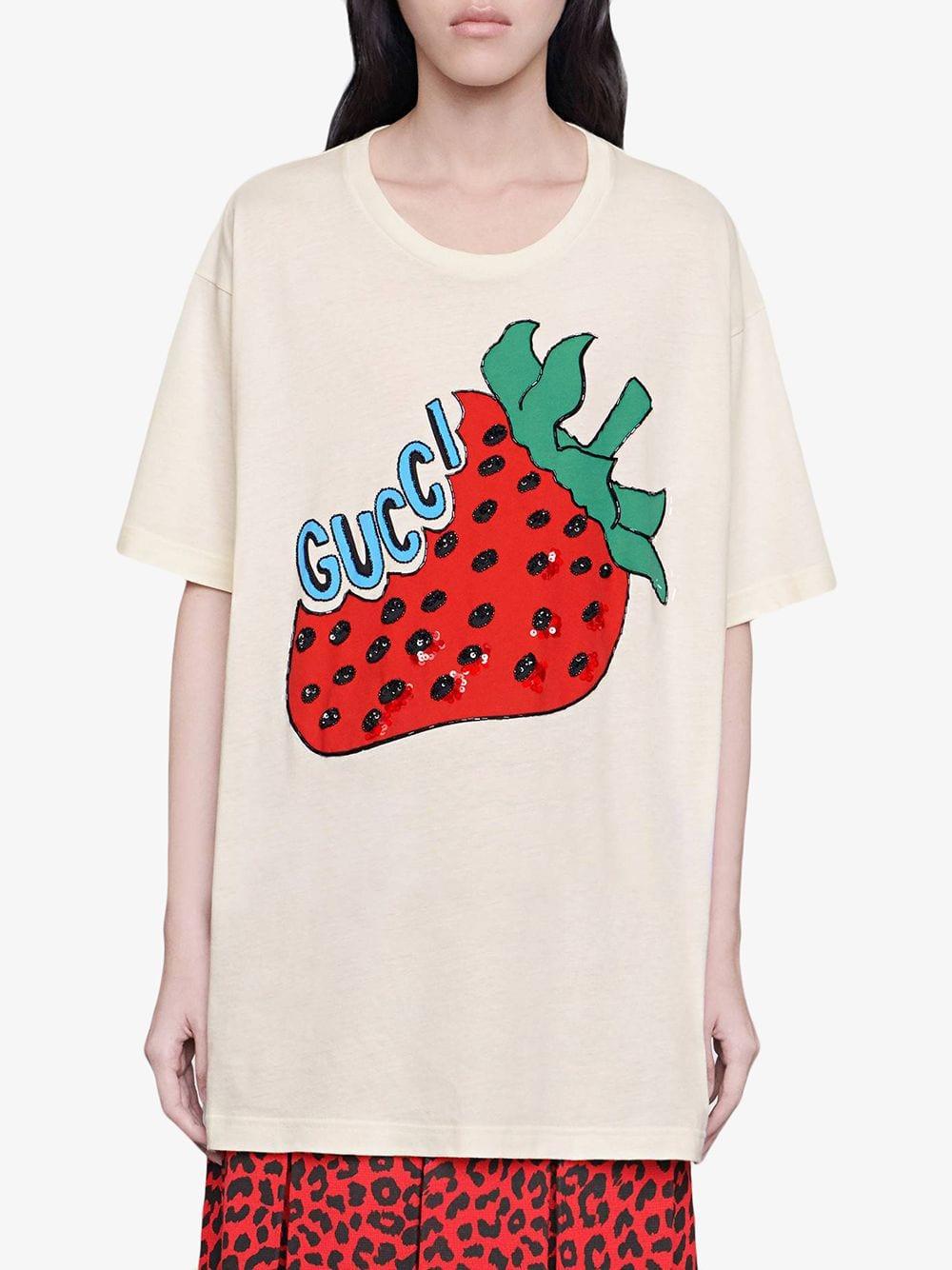 Gucci Oversize Cotton Tshirt With Strawberry in White Lyst
