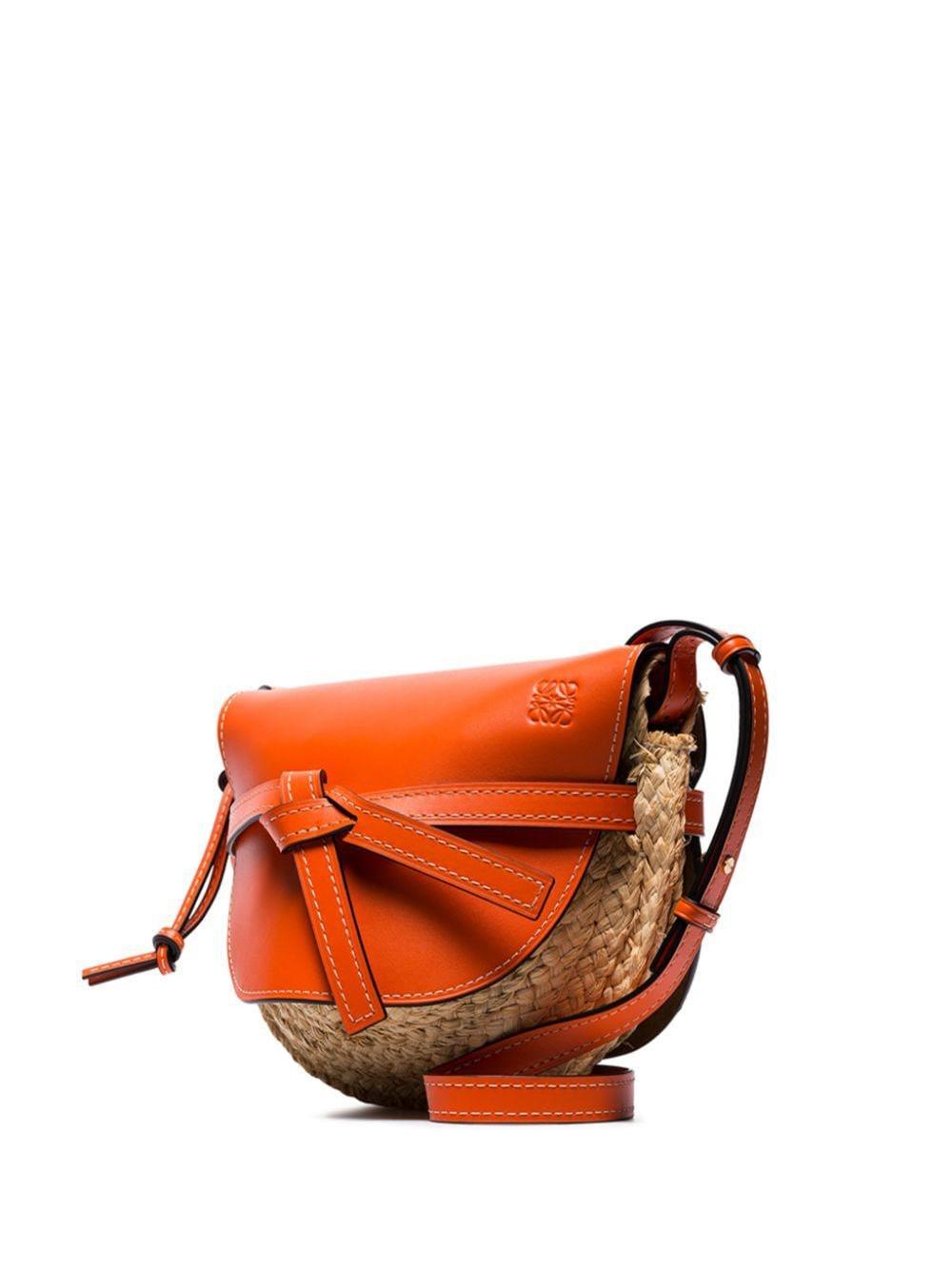 Loewe Gate Small Halfmoon Leather Trim Straw Cross Body Bag in Orange Lyst