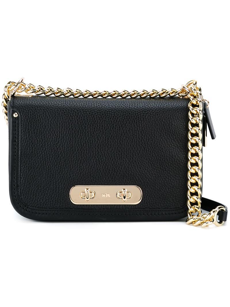 COACH Leather Flap Closure Shoulder Bag in Black Lyst