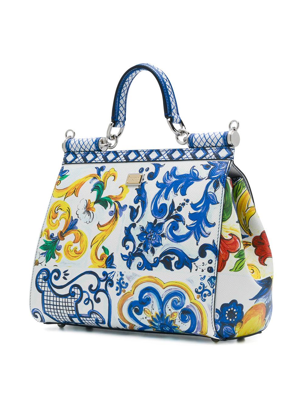 Dolce & Gabbana Leather Sicilian Tile Shoulder Bag in Blue - Lyst