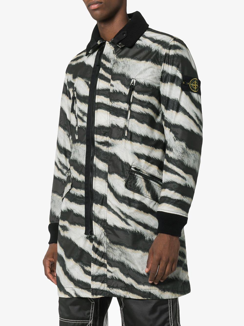 Stone Island Logo Detail Zebra Print Reversible Wool Blend Jacket in Black  for Men | Lyst