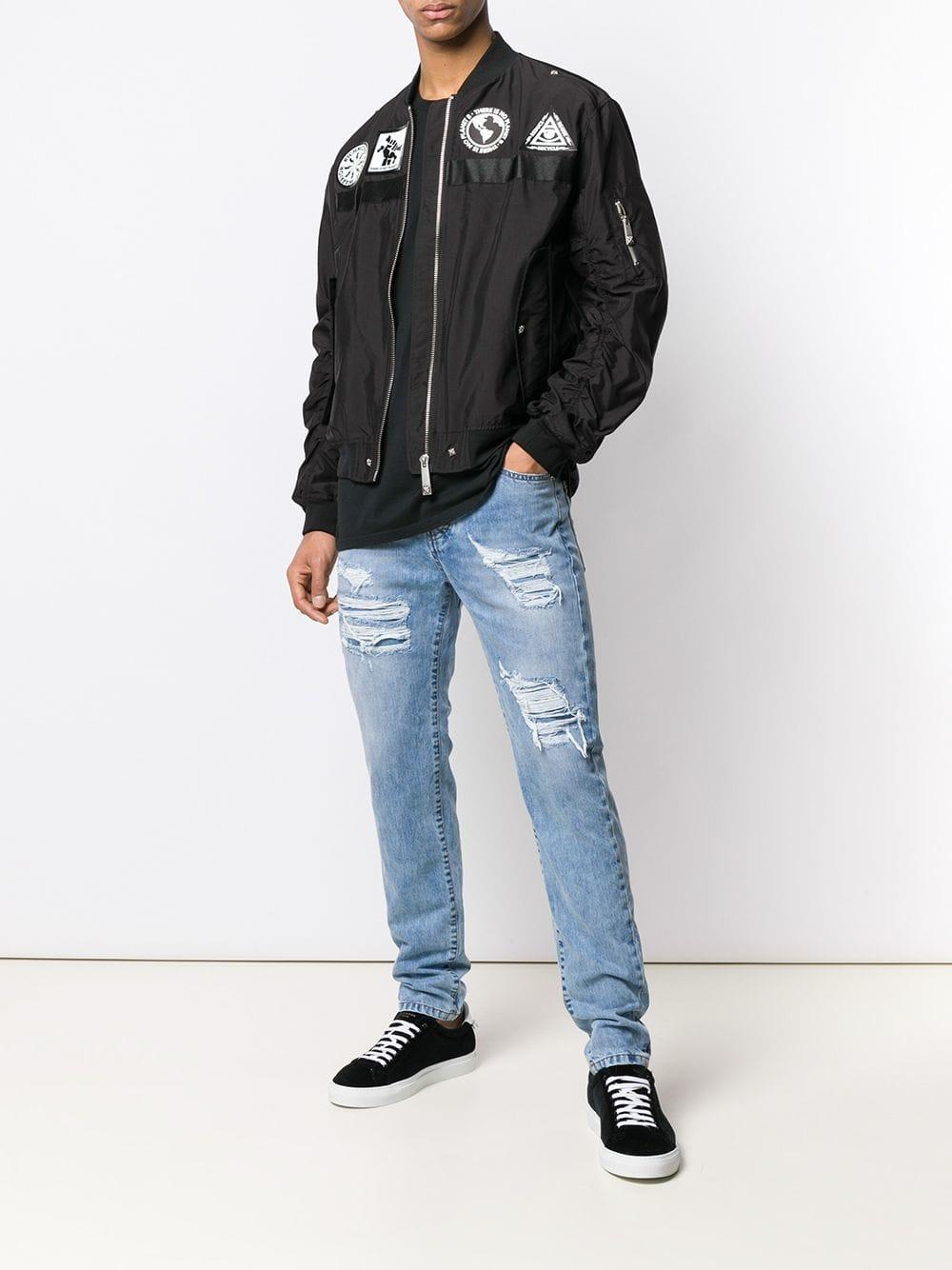 Download John Richmond Denim Ripped Detail Slim Jeans in Blue for ...