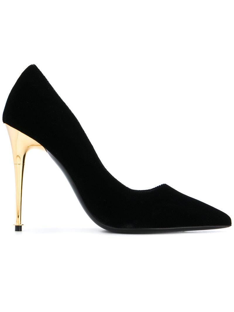 Tom Ford Gold Heel Stiletto Pumps in Black | Lyst