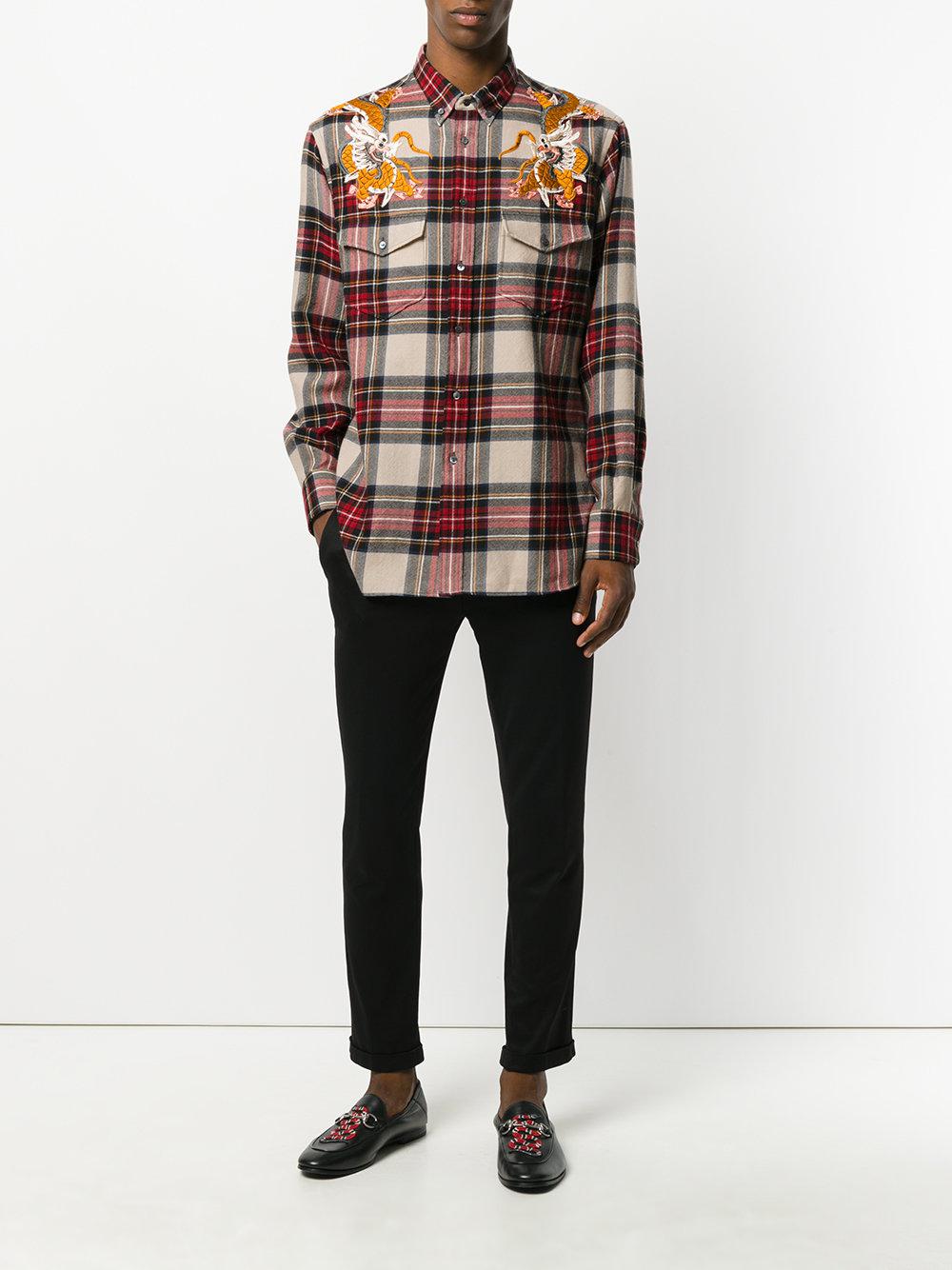 Camisa Dragon a cuadros Gucci de Lana de color Rojo para hombre | Lyst