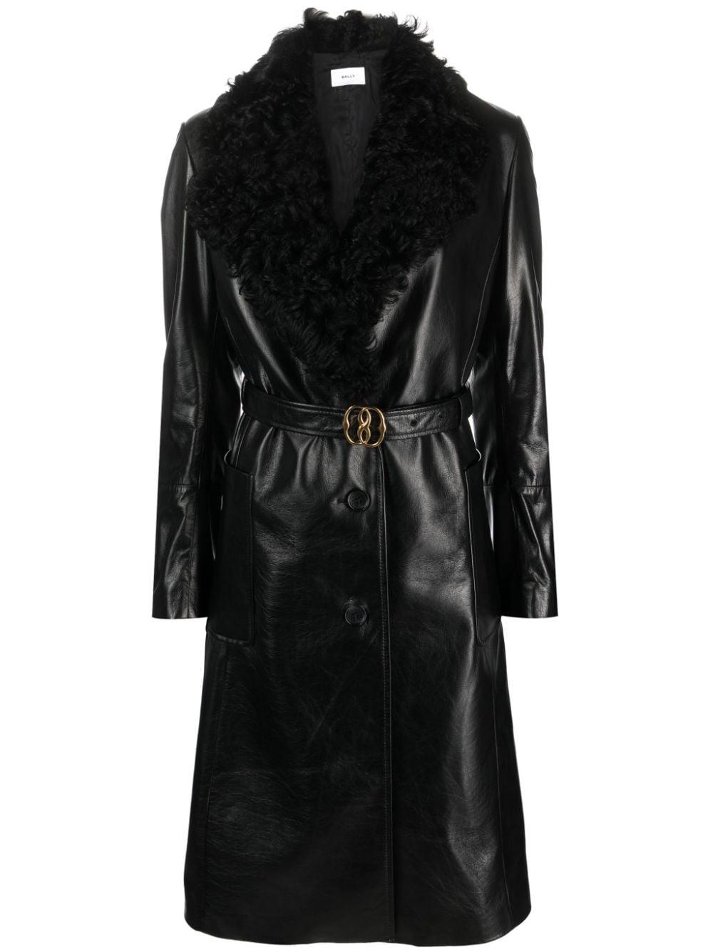 Bally Shearling-collar Leather Trench-coat in Black | Lyst