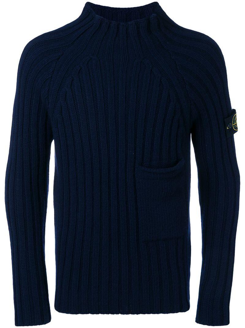 Stone Island Chunky Knit Jumper in Blue for Men | Lyst