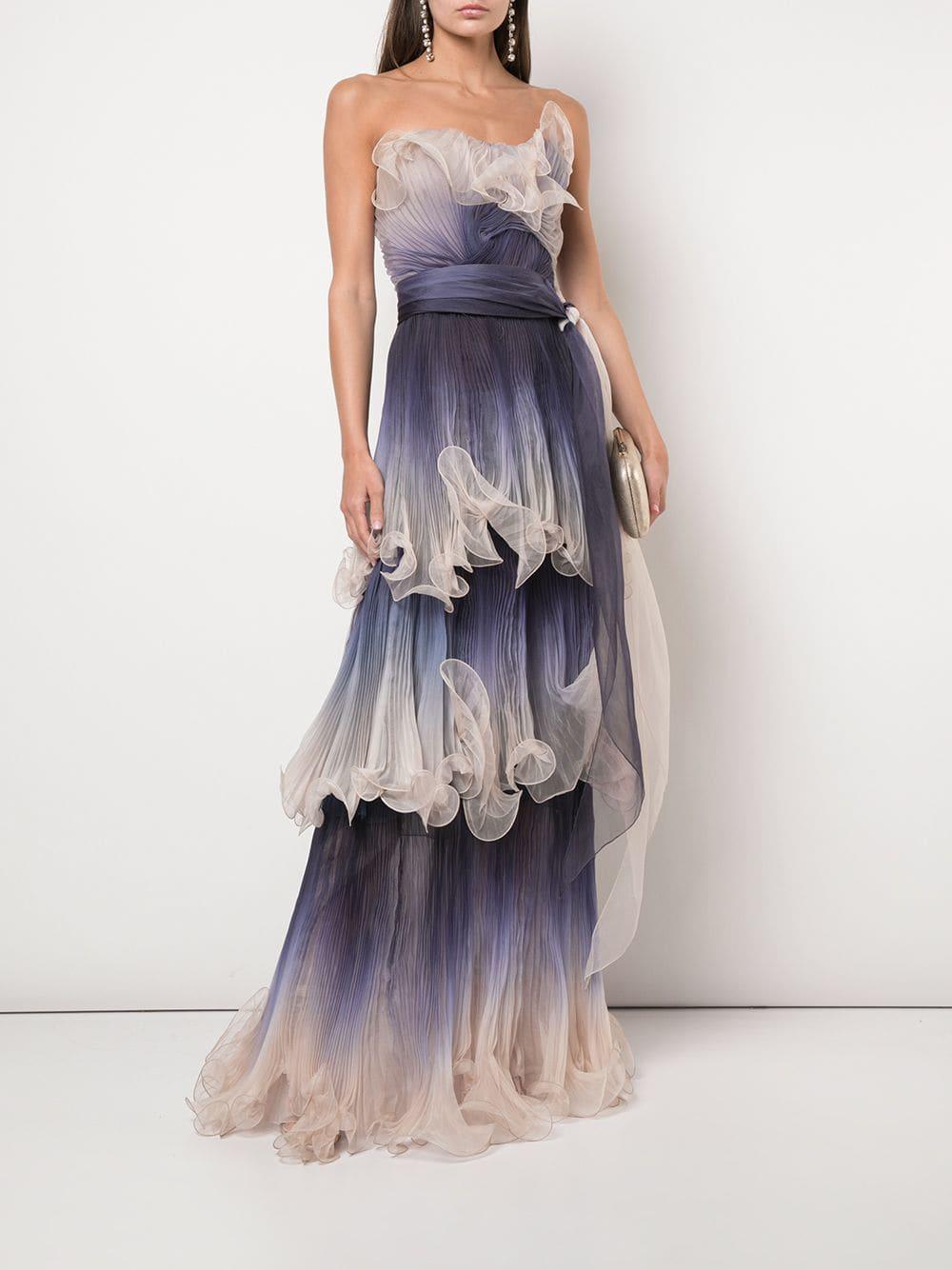 Marchesa Structured Ombre Ruffle Gown in Purple Lyst