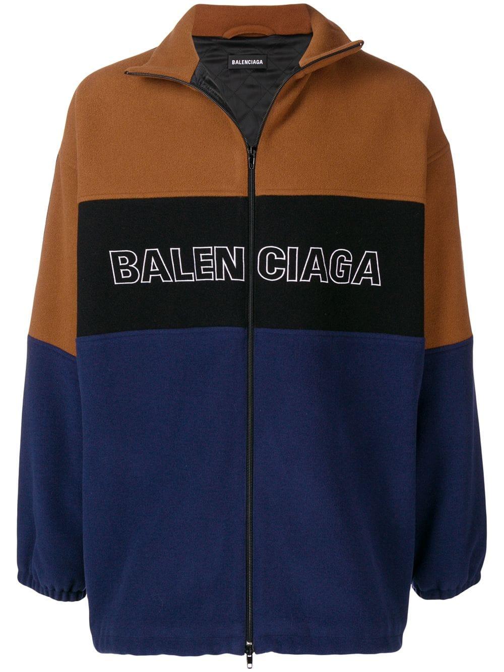 Balenciaga Wool Logo Panelled Zip Jacket in Brown for Men | Lyst