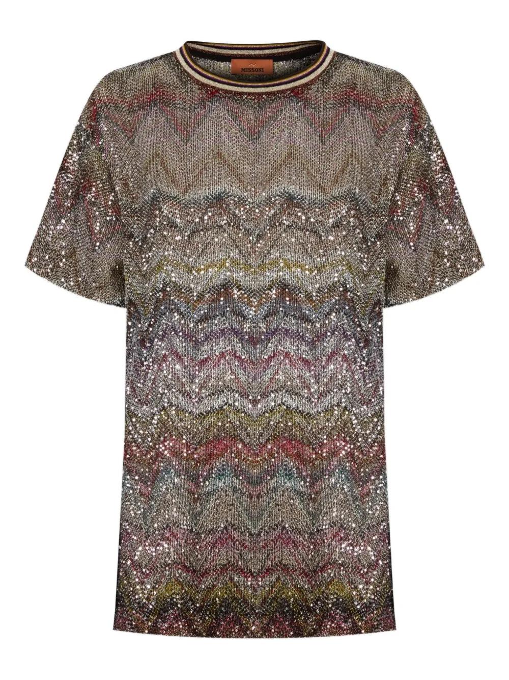 Tシャツ・カットソー Missoni Oversized Lurex Knit T-Shirt With Crew Neck Cotton jersey T-shirt with zig zag embroidery