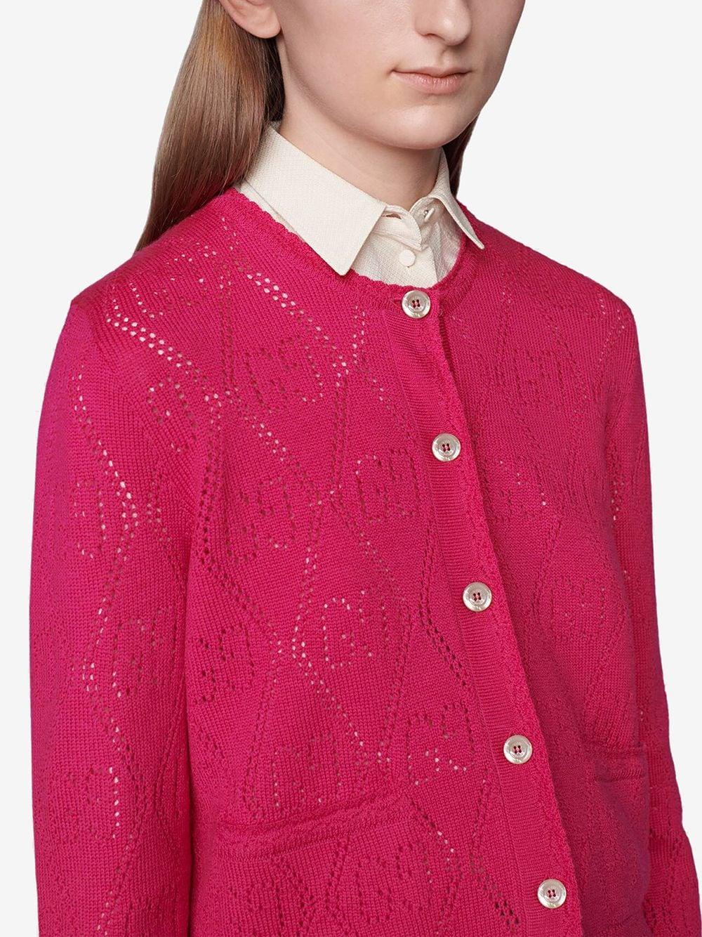 Gucci GG Perforated Wool Cardigan in Pink Lyst