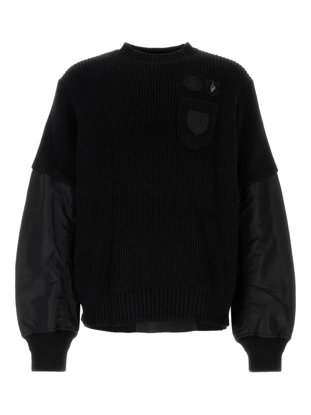 スウェット・トレーナー SACAI Sacai Gonz Multi Patch Nylon Twill X Knit Sweater 専門店では sacai】sacai Sweater Knit x Twill Nylon Patch