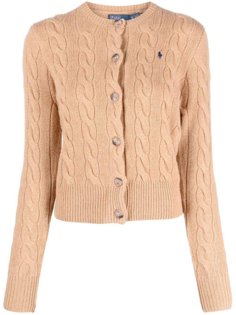 Polo Ralph Lauren Polo Pony-motif Cable-knit Cardigan in Natural | Lyst