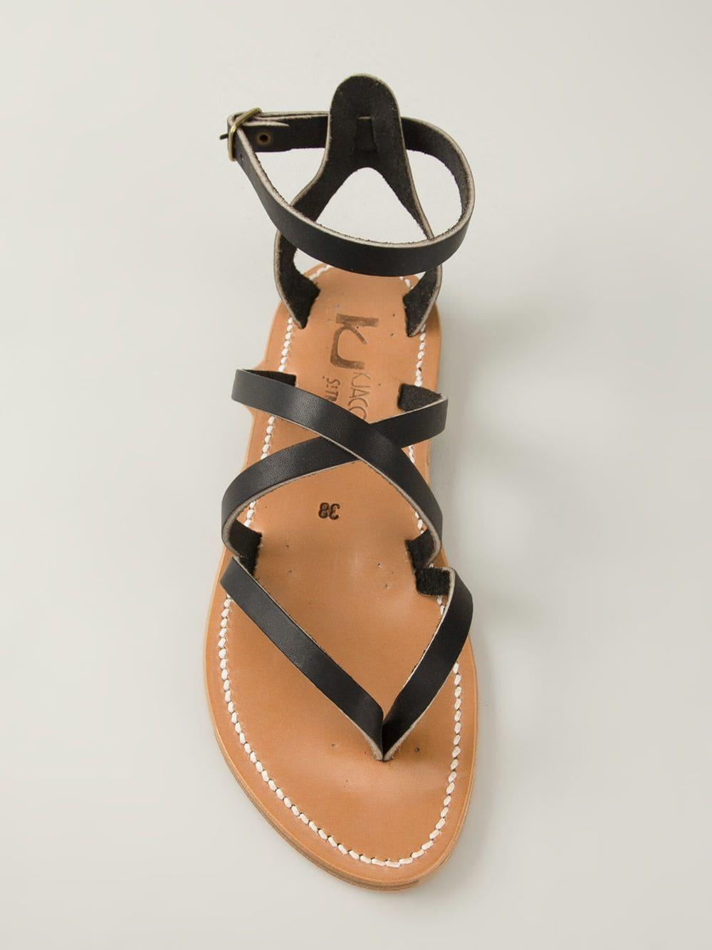 leather strappy sandals flat