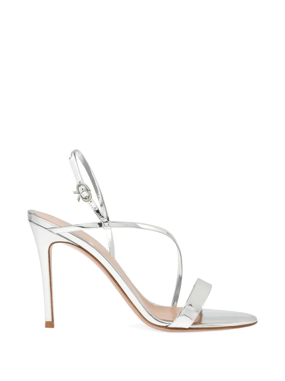 Escarpins GIANVITO ROSSI Cuir Argenté - Talon Ultra Haut 4"+ - Bride Cheville - Taille 38/7.5 US